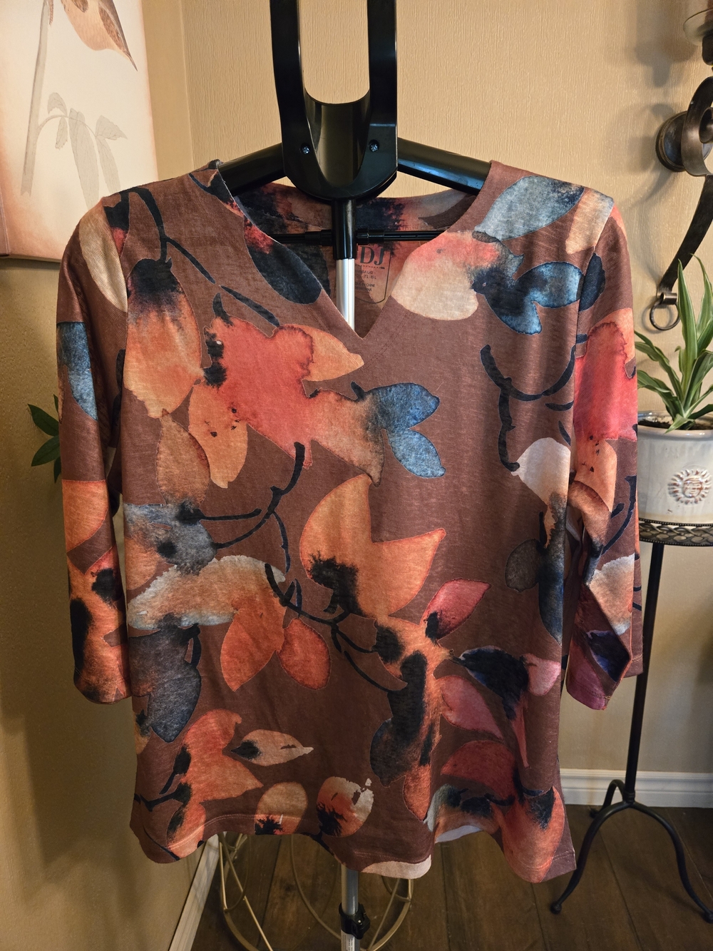 Women's Brown Floral V-Neck Tunic Top